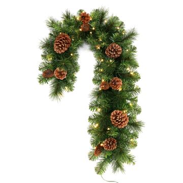 Artificial fir arrangement with candy cane GRANADA with cones, LEDs, 30"x18"/75x45cm Artificial fir arrangement with candy cane GRANADA with cones, LEDs, 30"x18"/75x45cm