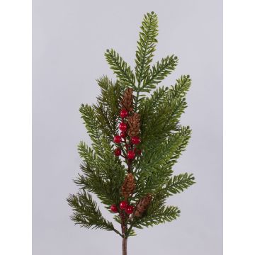 Decorative branch VARDALIA, fir, berries, cones, red-green, 30"/75cm