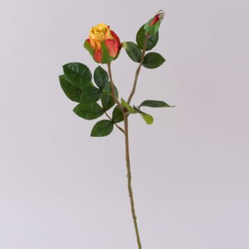 Artificial rose RENESMEE, yellow-red, 18"/45cm, Ø2.4"/6cm