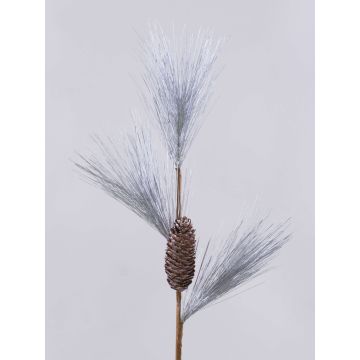Artificial pine branch LAIDYS with cones, silver, 31"/80cm