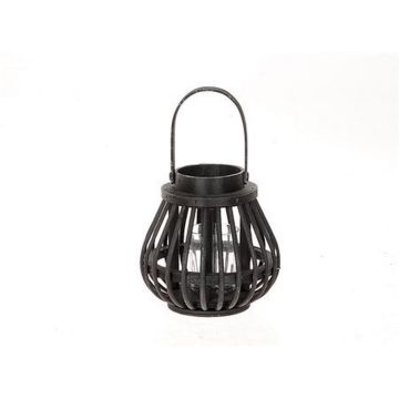 Lantern CHARITHRA with handle, wood, glass insert, black, 6"/15cm, Ø6"/15,5cm Lantern CHARITHRA with handle, wood, glass insert, black, 6"/15cm, Ø6"/15,5cm