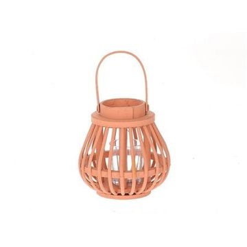 Lantern CHARITHRA with handle, wood, glass insert, orange, 6"/15cm, Ø6"/15,5cm Lantern CHARITHRA with handle, wood, glass insert, orange, 6"/15cm, Ø6"/15,5cm