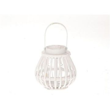 Lantern CHARITHRA with handle, wood, glass insert, white, 6"/15cm, Ø6"/15,5cm Lantern CHARITHRA with handle, wood, glass insert, white, 6"/15cm, Ø6"/15,5cm