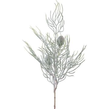 Artificial cypress branch GRAVON with glitter, cones, light green-grey, 24"/60cm Artificial cypress branch GRAVON with glitter, cones, light green-grey, 24"/60cm