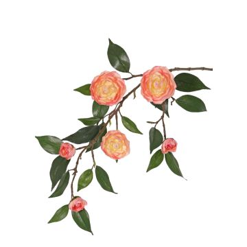 Artificial camellia branch YARINA with flowers, pink-cream, 75cm