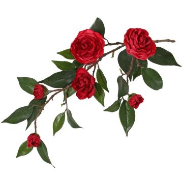 Artificial camellia branch YARINA with flowers, red, 75cm