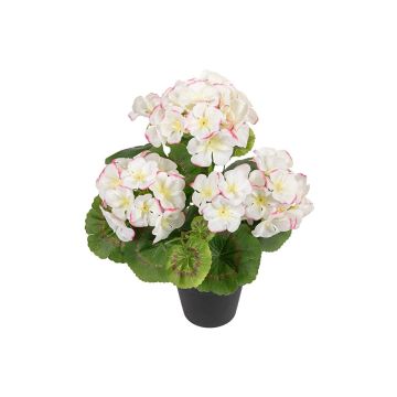 ELISABETTA artificial geranium in a decorative pot, white and pink, 35cm