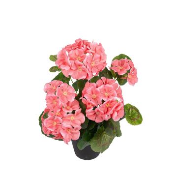 ELISABETTA artificial geranium in decorative pot, salmon, 35cm