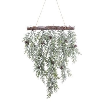 Artificial ceiling wreath Cypress DINSA with cones, frosted, green-white, 22"/55cm Artificial ceiling wreath Cypress DINSA with cones, frosted, green-white, 22"/55cm