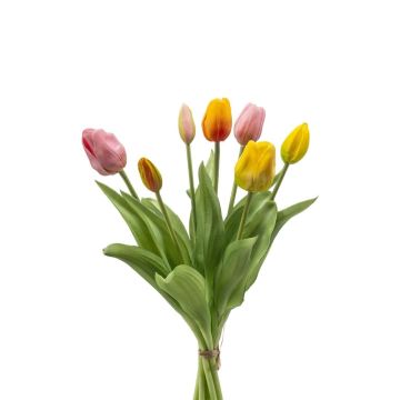 Artificial Tulip bouquet mix LONA, pink-yellow-orange, 16"/40cm