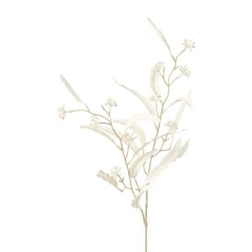 Decorative eucalyptus branch ZILFOR with flowers, white, 31"/80cm