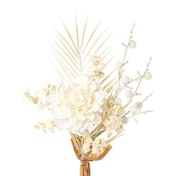 Decorative peony bouquet AYMA with balloon spurge, palm leaf, cream, 24"/60cm