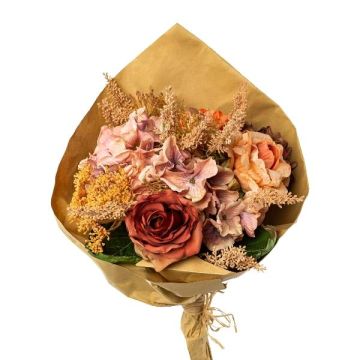 Artificial bouquet of rose, hydrangea and skimmia FORTA, orange-salmon-dusky pink, 20"/50cm Artificial bouquet of rose, hydrangea and skimmia FORTA, orange-salmon-dusky pink, 20"/50cm