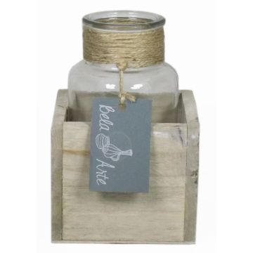 Decorative vase LORRIE in wooden box, glass, clear, 3.5"x3.5"x5"/9x9x13cm