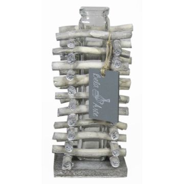 Glass vase for stem flowers SIHAM, wooden stand, clear, 3.3"x3.3"x6.7"/8,5x8,5x17cm Glass vase for stem flowers SIHAM, wooden stand, clear, 3.3"x3.3"x6.7"/8,5x8,5x17cm