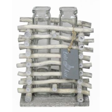 Glass vase for stem flowers SIHAM, wooden stand, 2 glasses, clear, 5.3"x3.3"x6.7"/13,5x8,5x17cm Glass vase for stem flowers SIHAM, wooden stand, 2 glasses, clear, 5.3"x3.3"x6.7"/13,5x8,5x17cm