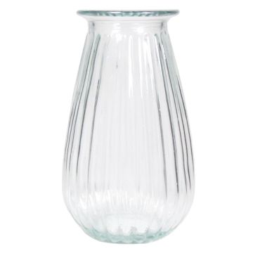 DORITA glass vase with grooves, clear, 21 cm, Ø13 cm