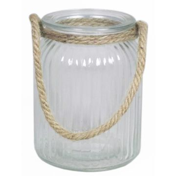 Candle jar ADANNA with handle, vertical stripes, clear, 5.7"/14,5cm, Ø4.3"/11cm Candle jar ADANNA with handle, vertical stripes, clear, 5.7"/14,5cm, Ø4.3"/11cm