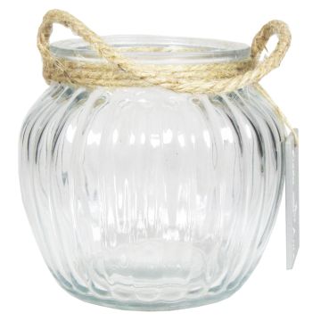 Glass candle jar AKILI with handle, vertical stripes, clear, 5.3"/13,5cm, Ø6"/15cm Glass candle jar AKILI with handle, vertical stripes, clear, 5.3"/13,5cm, Ø6"/15cm