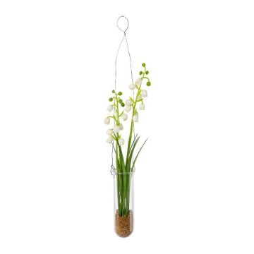 Artificial lily FRUKE of the valley arrangement in a hanging vase, white, 14"/35cm Artificial lily FRUKE of the valley arrangement in a hanging vase, white, 14"/35cm