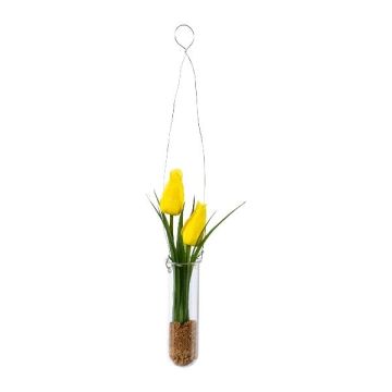 Artificial tulip arrangement FRUKE in a hanging vase, yellow, 14"/35cm Artificial tulip arrangement FRUKE in a hanging vase, yellow, 14"/35cm