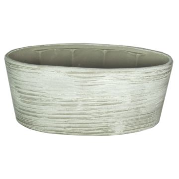 Ceramic decorative bowl ADELPHOS, oval, grooves, white-light grey, 13"x6"x6"/33x15x15cm