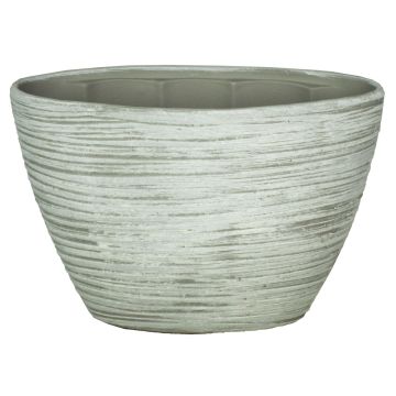 Orchid pot ADELPHOS made of ceramic, oval, grooves, white-light grey, 13"x5.7"x9"/32x14.5x22.5cm