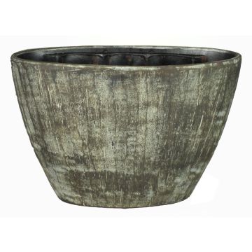 Ceramic flower pot RAKSCHA, lines, brown-olive green, 13"x5.7"x9"/32x14,5x22,5cm