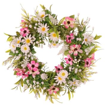 Artificial flower wreath: marguerite, cosmos, MAGADI, muscari, gypsophila, pink and white, Ø30cm