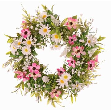Artificial flower wreath: marguerite, cosmos, MAGADI, muscari, gypsophila, pink-white, Ø12"/30cm Artificial flower wreath: marguerite, cosmos, MAGADI, muscari, gypsophila, pink-white, Ø12"/30cm