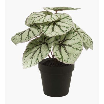 Artificial painted-leaf begonia MEIRA, green-grey, 10"/25cm