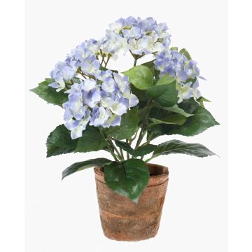 Fake flower hydrangea LAIDA in terracotta pot, light blue, 14"/35cm