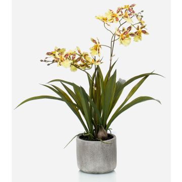 Artificial orchid Oncidium COLUNGA in ceramic pot, yellow-orange, 18"/45cm
