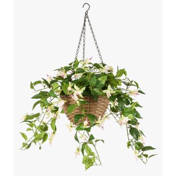 Artificial hanging basket of fuchsias JONKFUN in a basket, crossdoor, cream-pink, 28"/70cm Artificial hanging basket of fuchsias JONKFUN in a basket, crossdoor, cream-pink, 28"/70cm