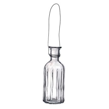 ANANKE glass bottle with grooves, handle, clear, 19cm, Ø7.4cm