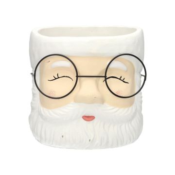 Ceramic Flower pot FELIZO, Santa Claus Face, white, 21x20x17,5cm