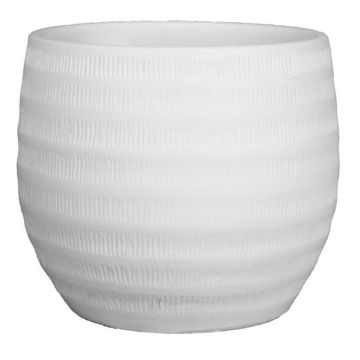 Ceramic flower pot TIAM with grooves, white matt, 4.3"/11cm, Ø5.5"/14cm