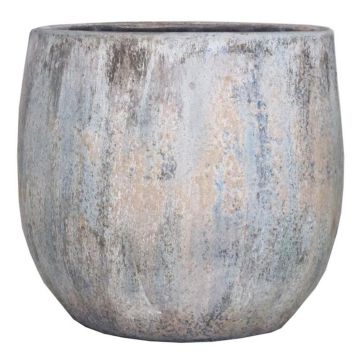 Ceramic plant pot MORTAZA with texture, blue-beige, 10"/25cm, Ø11"/27cm Ceramic plant pot MORTAZA with texture, blue-beige, 10"/25cm, Ø11"/27cm
