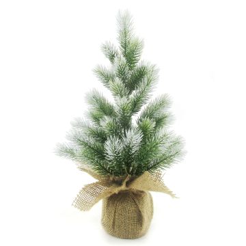 Artificial Christmas tree PORI, frosted, jute sack natural, 30cm, Ø15cm