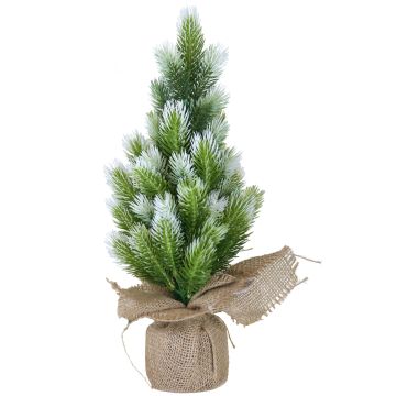 Artificial Christmas tree PORI, frosted, jute sack natural, 40cm, Ø20cm