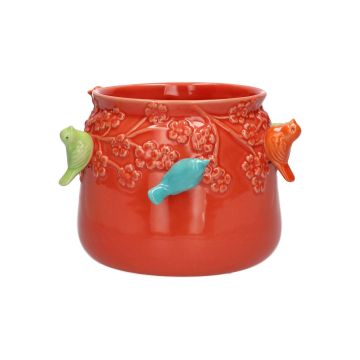 Ceramic planter BIRDIE, with 3D birds, red-blue-green-orange, 4.3"/11cm, Ø5.3"/13,5cm Ceramic planter BIRDIE, with 3D birds, red-blue-green-orange, 4.3"/11cm, Ø5.3"/13,5cm