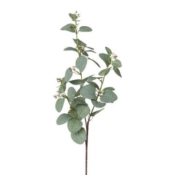 Decorative branch of eucalyptus PLAVEN with flowers, green, 28"/70cm