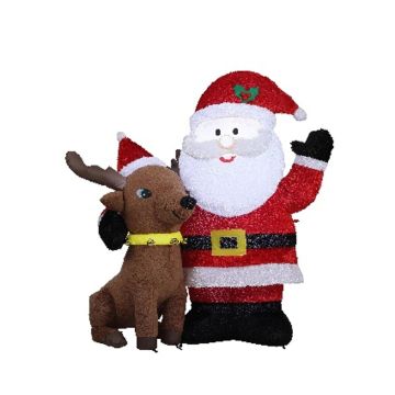 XXL decorative Santa Claus Reindeer SISSA, inflatable, plush, LEDs, red-white-brown, 5ftx28"x6ft/155x70x183cm XXL decorative Santa Claus Reindeer SISSA, inflatable, plush, LEDs, red-white-brown, 5ftx28"x6ft/155x70x183cm