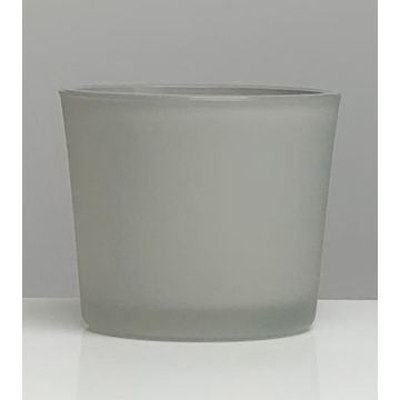 Large glass tealight holder ALENA FROST, grey matt, 3.5"/9cm, Ø4"/10cm