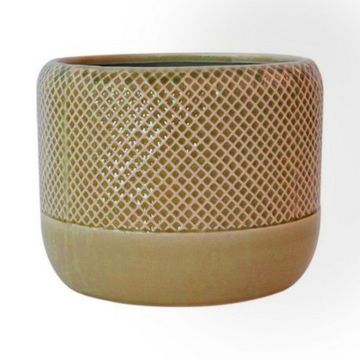 Ceramic flower pot DANYLO, diamond pattern, green-brown, 6"/15cm, Ø7.5"/19cm