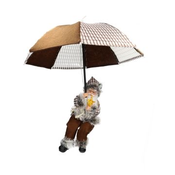 Hanging Santa Claus SISSON with Schirm, LEDs, brown-white, 60cm, Ø50cm