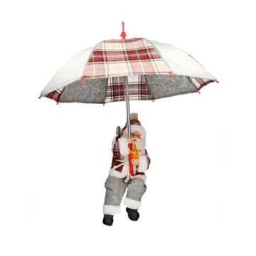 Hanging Santa Claus SISSON with Schirm, LEDs, grey-red, 60cm, Ø50cm