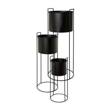 Round flower pot SULOLA with metal stand, black, 7"x20"/19x50cm, 9"x26"/23x65cm, 11"x31"/28x80cm Round flower pot SULOLA with metal stand, black, 7"x20"/19x50cm, 9"x26"/23x65cm, 11"x31"/28x80cm
