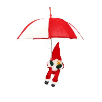 Hanging Decorative gnome TALERA with Schirm, LEDs, red-white, 60cm, Ø50cm