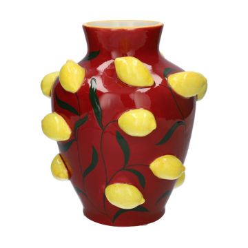 Decorative vase JULLA made of dolomite, 3D lemons, red-yellow, 10"/25,7cm, Ø9"/22,5cm